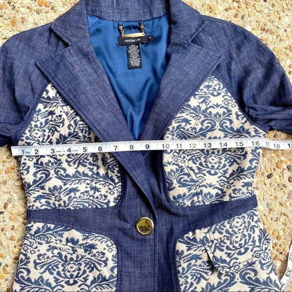 Like New Arden B Y2K 90s Denim Cream Brocade Jacket Size S - Picture 7 of 8